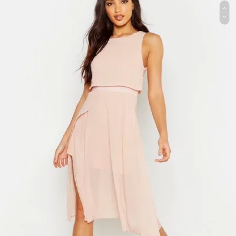 Layered Midi Pink Bridesmaid Occasion Dress